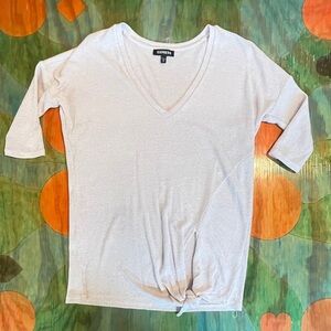 Express Pink Purple Blouse Womens Top V Neck Half Sleeve Tie Up Waist Size XS